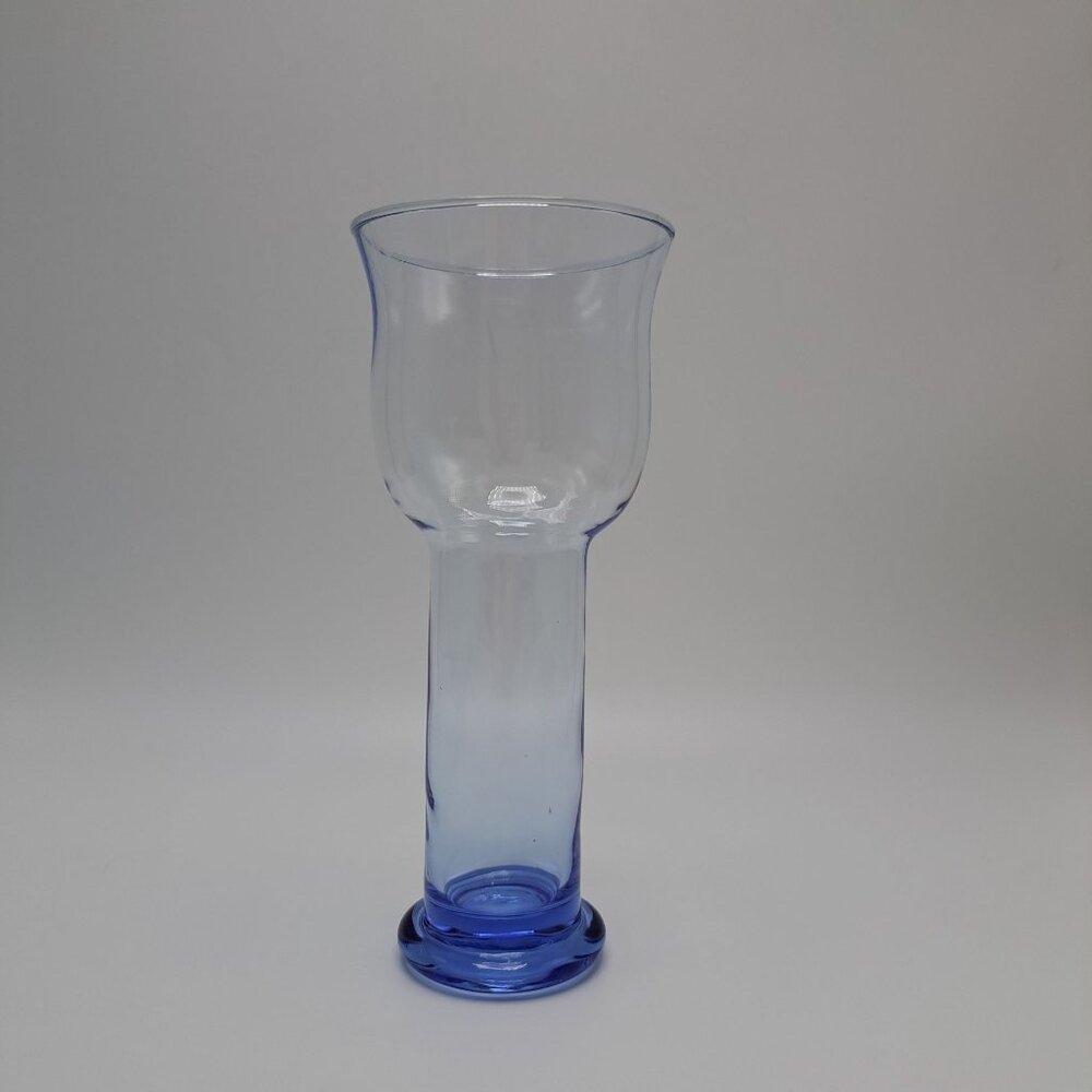 Tall Blue Glass Drinking Goblet With Flared Rim